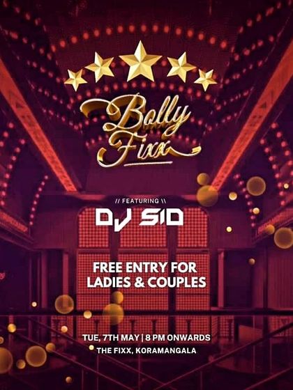 A poster for a 'Bolly Fixx' night, where I bring the best of Bollywood cinema and music to the club.