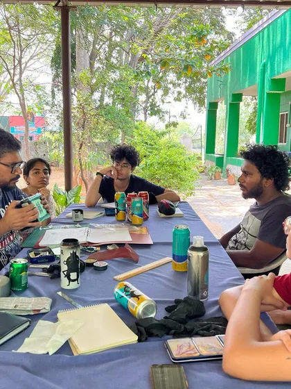 A discussion during an off-site workshop. The spirit of Kānike extends beyond our studio walls, fostering learning and community wherever we go.