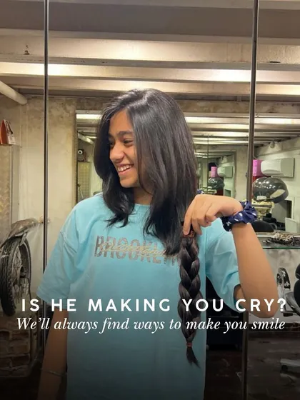This smile says it all. After donating her long hair, this client is rocking her new, shorter style. A fresh haircut is an instant mood booster.