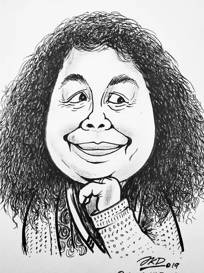 This caricature of a colleague was commissioned as a memorable gift. It's a great way to celebrate the people you work with every day.