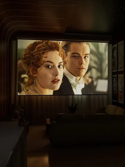 This unique 3D render imagines a bedroom that doubles as a private home theater. The design includes a large projector screen, comfortable seating, and a starlight effect ceiling for the ultimate movie-watching experience.