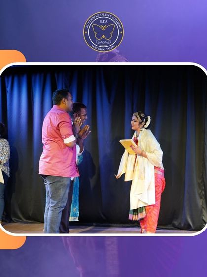 A moment of respect and gratitude on stage. Here, guest artist Madhumanti Banerjee is honored by our founders after her beautiful performance at our academy.