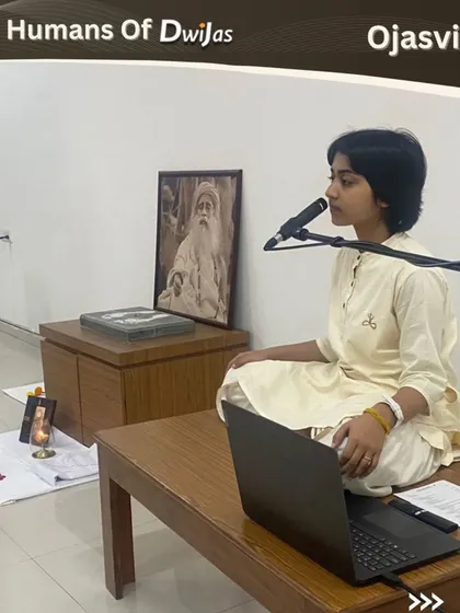 Humans of Dwijas: Ojasvi Jain, a fellow Classical Hatha Yoga Teacher, offering a program in our consecrated space. It is a privilege to have other teachers share these tools for transformation here.