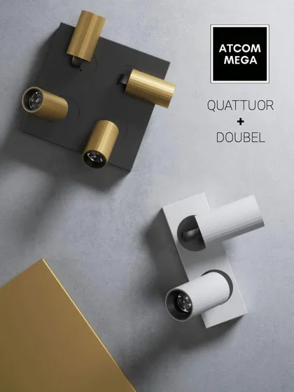 The Quattuor and Doubel surface-mounted spotlights offer a bold, geometric aesthetic. These versatile and stylish lights bring a warm and inviting glow to any room, with adjustable heads for precise illumination.