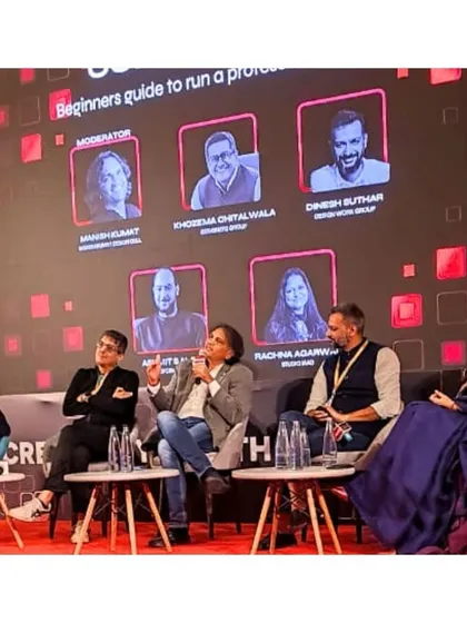 An engaged moment during the panel talk at FOAID. Our founder shares insights on building a professional practice, emphasizing the importance of a strong design philosophy and a collaborative spirit.