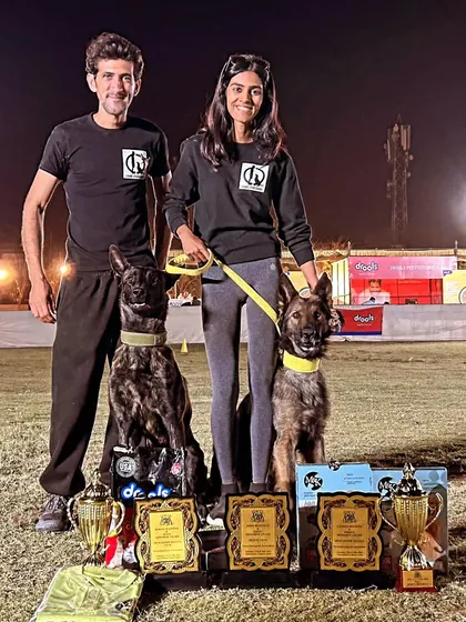 This is what it's all about. My partner Simran and I with our champions, Solan and Yugen, after excelling at the PSA Trials. This picture represents countless hours of dedication and proves the quality of our breeding and training.