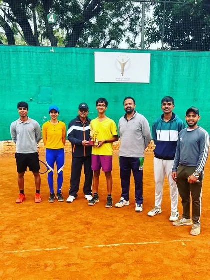 The coaching team and I with Riddhiman Ojha after he won the CS7 singles title at Rohtak.