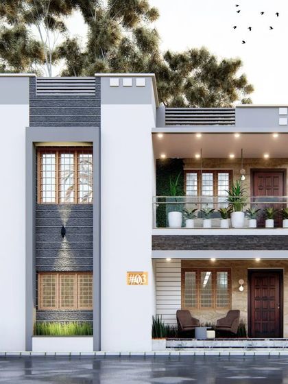 An identical view of the two-story home, showcasing its clean lines and functional design suitable for a city plot.