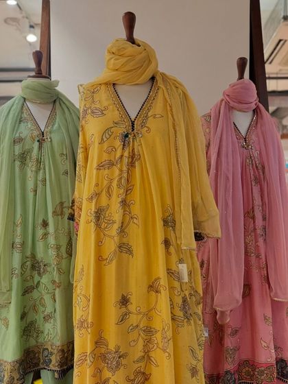 A full view of the pastel printed kurta collection, perfect for daytime celebrations and summer festivities.