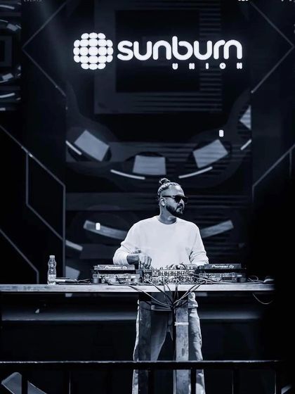 A powerful black and white shot of me at the Sunburn Union stage.