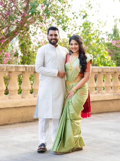 A lovely couple shot from an engagement. Her makeup is soft and natural, perfect for an outdoor setting.