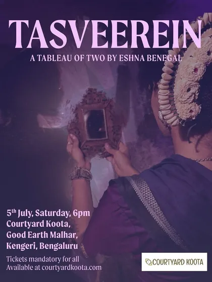 The poster for 'Tasveerein', a Kathak performance by Eshna Benegal. The striking visual of the poster reflects the artistic and emotive quality of the dance itself.