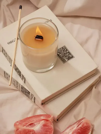 It's time for a little "re-wax-ation". This is one of my custom jar candles featuring a wooden wick, which makes a gentle crackling sound as it burns. It's the perfect companion for a quiet evening with a good book and your favorite scent.