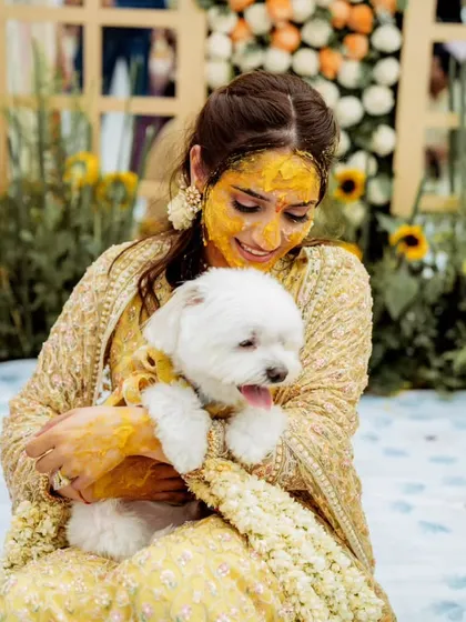 Your wedding should include everyone you love, even the four-legged family members. This heartwarming moment from a sunflower-themed Haldi shows how I incorporate personal elements, ensuring every detail, big or small, reflects what's truly important to you.