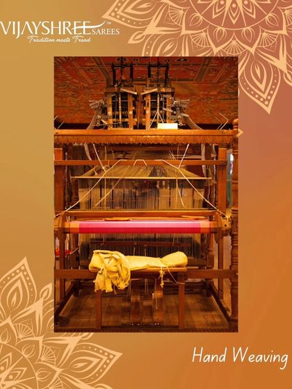 A glimpse of the handloom, where our master weavers create magic. Hand-weaving allows for unparalleled intricacy and is the soul of every Kanjivaram saree we create.