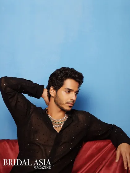 A relaxed moment from the Bridal Asia shoot with Ishaan Khatter. The grooming here was kept natural and fresh to match the effortless cool of his pose and the modern ethnic wear.