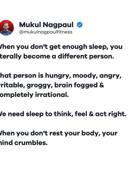This graphic highlights the importance of sleep. When you don't get enough, you become a different person: hungry, moody, and irrational. We need sleep to think, feel, and act right.