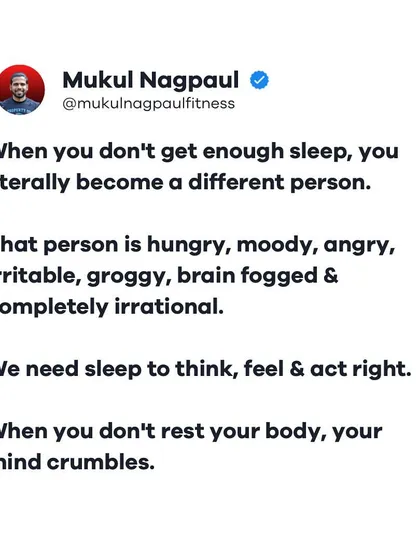 This graphic highlights the importance of sleep. When you don't get enough, you become a different person: hungry, moody, and irrational. We need sleep to think, feel, and act right.