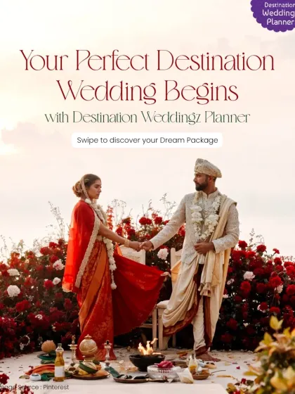 A perfect destination wedding begins with a perfect setting. Here, the couple exchanges vows surrounded by a bed of red roses, a simple yet powerful statement of love.