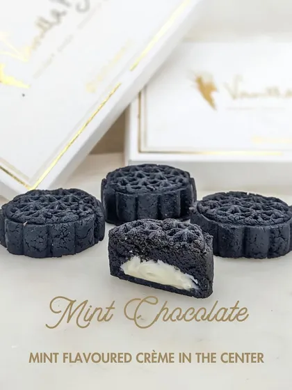 Our Mint Chocolate Cake Mithai, a festive treat with a cool, creamy mint-flavored center inside a dark chocolate shell.