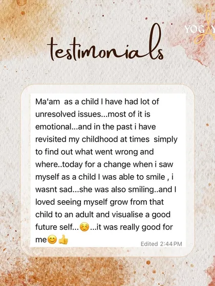 A beautiful reflection on healing childhood wounds. This student shares how our practice helped her revisit her childhood self with a smile, visualizing a happy future.