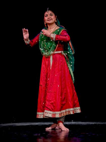 My mother in a classic Jaipur Gharana pose. Her performance is a masterclass in grace, strength, and the authentic traditions passed down through our lineage.
