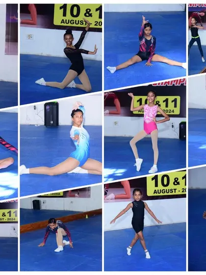 A collage of our aerobic gymnasts performing their routines. The grace and flexibility on display were truly impressive.
