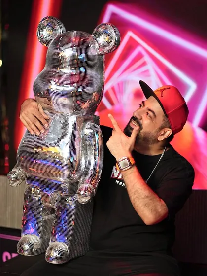 Vibing hard with my Disco Bear. A fun, quirky shot that shows my playful side.