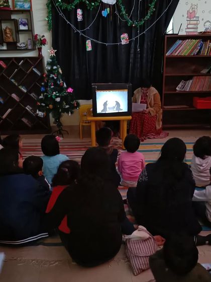 A beautiful, atmospheric shot of our Christmas shadow puppet show in progress.
