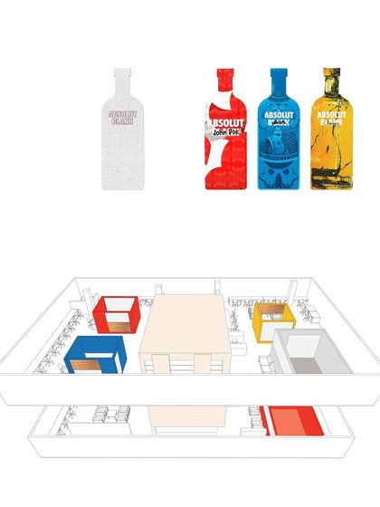 Our design concept for the White Canvas ad agency was inspired by their name. The office is a 'blank canvas', and the colored 'containers' in the center are like different ideas or personalities, much like the Absolut Blank campaign.