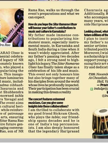 The Sitar Ramarao Utsav in the news. The New Indian Express called it a "monumental celebration," which fills me with gratitude.