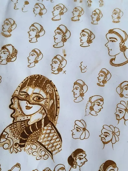 A practice sheet filled with different faces and figures. This is how I refine my portrait skills, practicing different expressions and angles to be ready for any custom request.