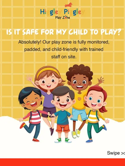 Is it safe for my child to play? Absolutely. This graphic explains our safety measures, including full monitoring, padded equipment, and trained staff on site.