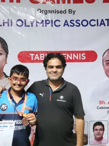 A proud moment at the Delhi Games 2025. Manvik Jindal won a Bronze Medal in the U-15 Boys category, his first medal after years of hard work.