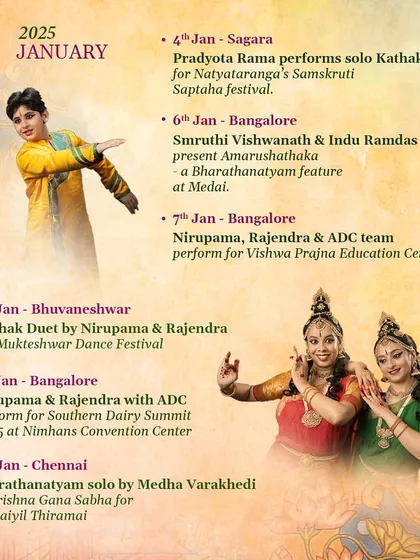 Our January is packed with performances, from solo Kathak by our student Pradyota Rama to our duet at the Mukteshwar Dance Festival. We would love for you to join us and enjoy these concerts.