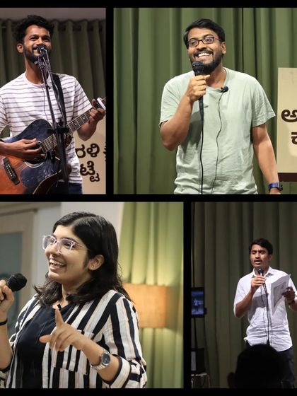 A guitarist and singers bring musical vibes to the "Arali Katte" stage.