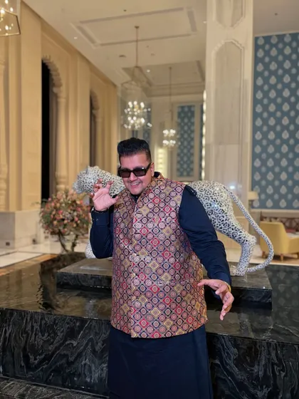 Posing in the magnificent lobby of the Fairmont Udaipur. My style is a blend of traditional Indian wear with modern swagger, perfect for a destination wedding.