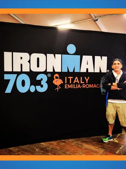 Our athlete Ashwin Gupta at the Ironman 70.3 event in Italy. We support our athletes in global endurance events.
