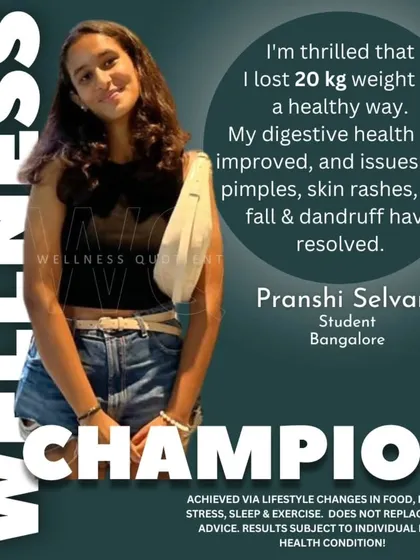 My programs are for the whole family. At just 13, Pranshi was struggling with weight, which affected her confidence and led to skin and hair issues. By following a plan focused on whole foods and healthy habits, she not only lost 20 kg but also resolved her issues with pimples, hair fall, and dandruff.