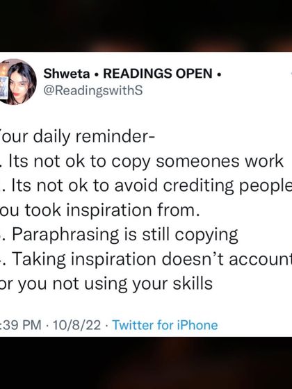 A public service announcement: It's not okay to copy someone's work. Paraphrasing is still copying. Taking inspiration doesn't mean you stop using your own skills. Always credit people.