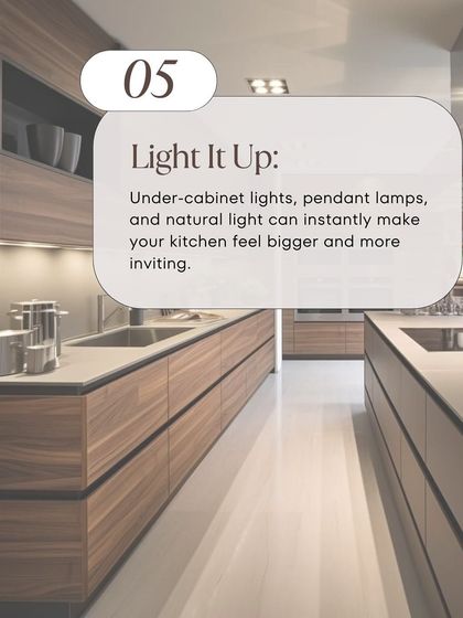 Good lighting can instantly make a kitchen feel bigger and more inviting. We recommend a combination of under-cabinet lights for tasks, pendant lamps for style, and maximizing natural light.