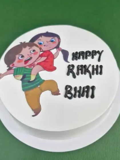 Another view of our "Happy Rakhi Bhai" cake, perfect for capturing the fun side of the sibling relationship.