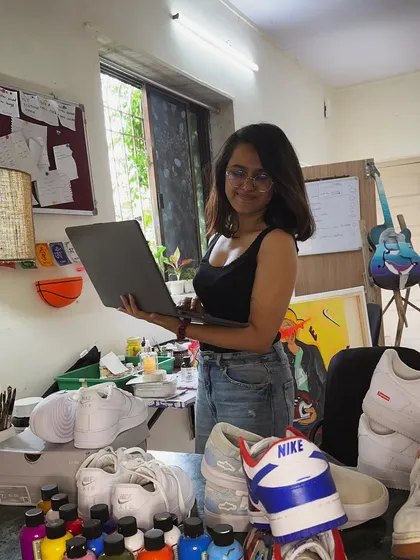 Taking a moment between projects in my studio. You can see some of the custom sneakers I've worked on, which always serve as great inspiration for what's next.