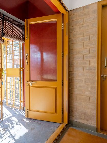 The doorway detail near the study, showing the contrast of colors and materials.