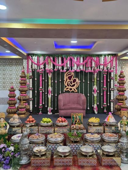 A complete view of the Seemantham stage setup.