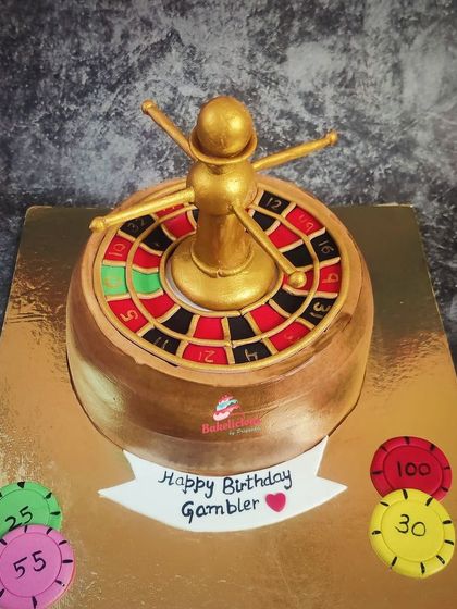 Place your bets on a delicious birthday! This roulette wheel cake was a fun challenge, created for a casino lover with edible chips and a golden wheel.