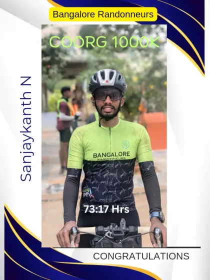 Congratulations to Sanjaykanth for his amazing solo, self-supported finish of the Coorg 1000K BRM. He battled 10,000 meters of elevation and punishing terrain to complete the ride in 73 hours and 17 minutes.