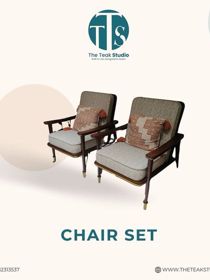 A graphic showcasing our popular mid-century modern chair set. These chairs are a versatile addition to any home, blending timeless design with exceptional comfort.