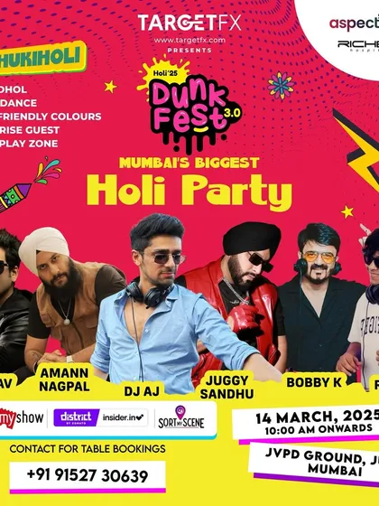 The final lineup for Dunk Fest 3.0, Mumbai's biggest Holi party. It was an honor to be part of this all-star lineup and bring the energy to such a massive event.