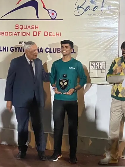 Our player winning the Northern India Squash Championship 2023 in Delhi. A huge victory for him and the academy.